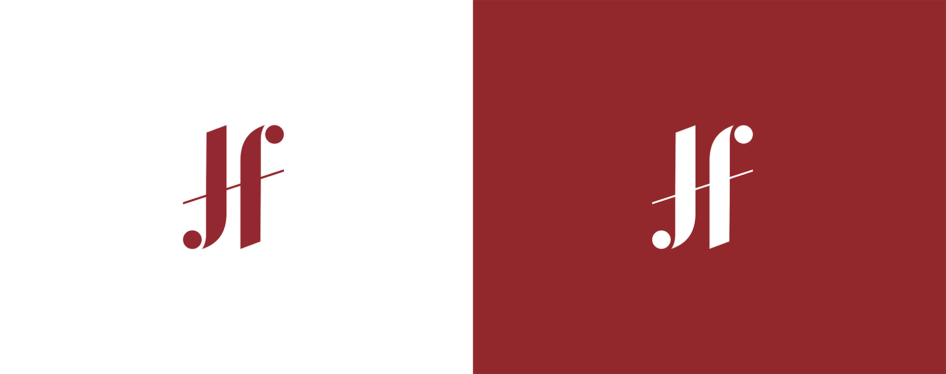 logo van HJF in de huisstijl kleuren: rood op wit, en in wit op rood